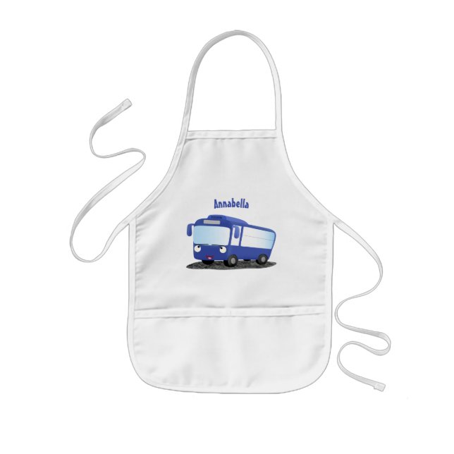 Cute blue modern bus cartoon illustration kids' apron (Front)