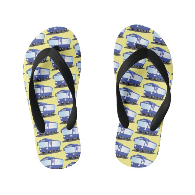 Cute blue modern bus cartoon illustration kid's flip flops (Footbed)