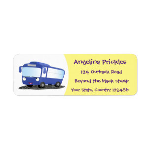 Cute blue modern bus cartoon illustration label