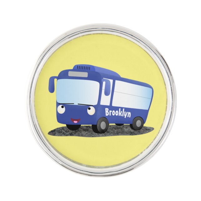 Cute blue modern bus cartoon illustration lapel pin (Front)