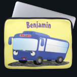 Cute blue modern bus cartoon illustration laptop sleeve<br><div class="desc">This cute modern blue tourist bus is just waiting for a drive! Drawn in fun cartoon character style.
Hey! Did you know you can actually add your name to the bus itself? Check out the front!</div>