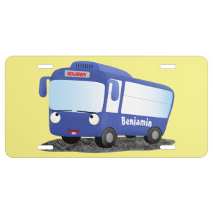 Cute blue modern bus cartoon illustration  license plate