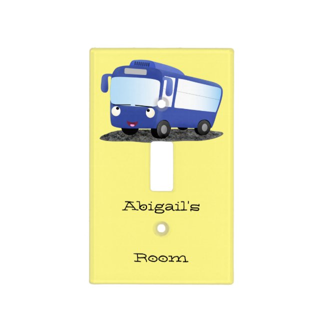 Cute blue modern bus cartoon illustration  light switch cover (Front)
