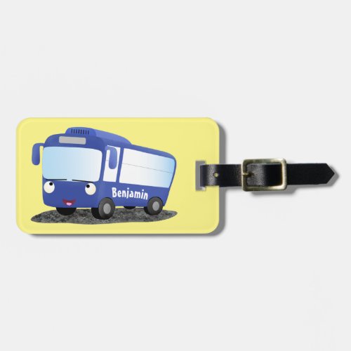 Cute blue modern bus cartoon illustration luggage tag