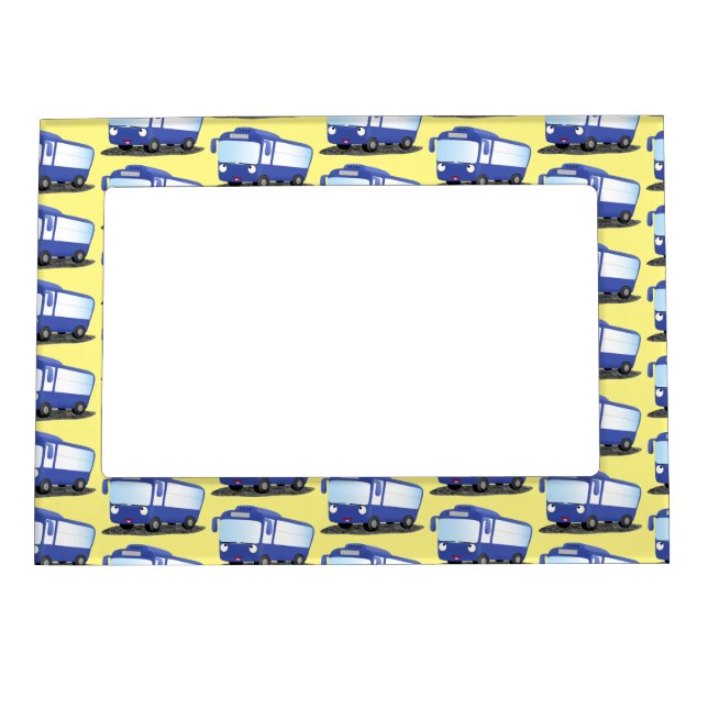 Cute blue modern bus cartoon illustration magnetic frame (Front)
