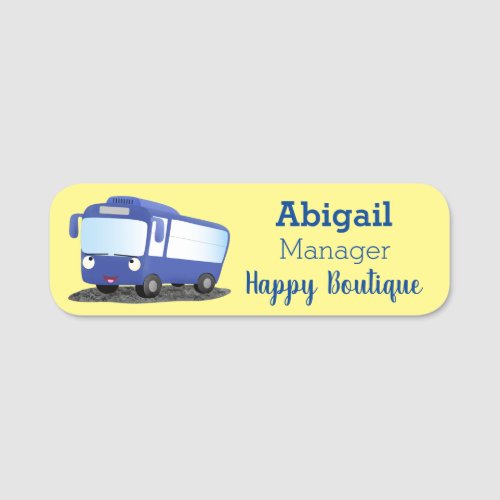 Cute blue modern bus cartoon illustration  name tag