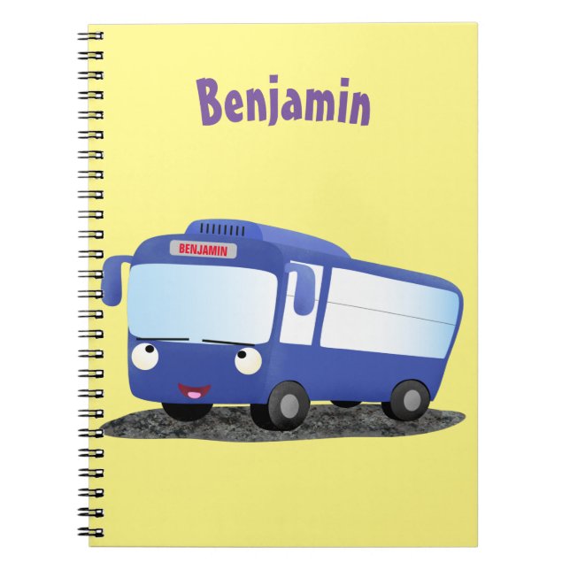 Cute blue modern bus cartoon illustration notebook (Front)