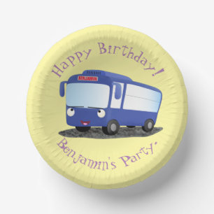 Cute blue modern bus cartoon illustration paper bowls