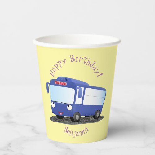 Cute blue modern bus cartoon illustration paper cups