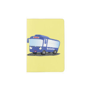 Cute blue modern bus cartoon illustration passport holder