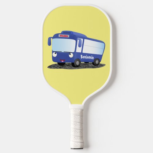 Cute blue modern bus cartoon illustration pickleball paddle
