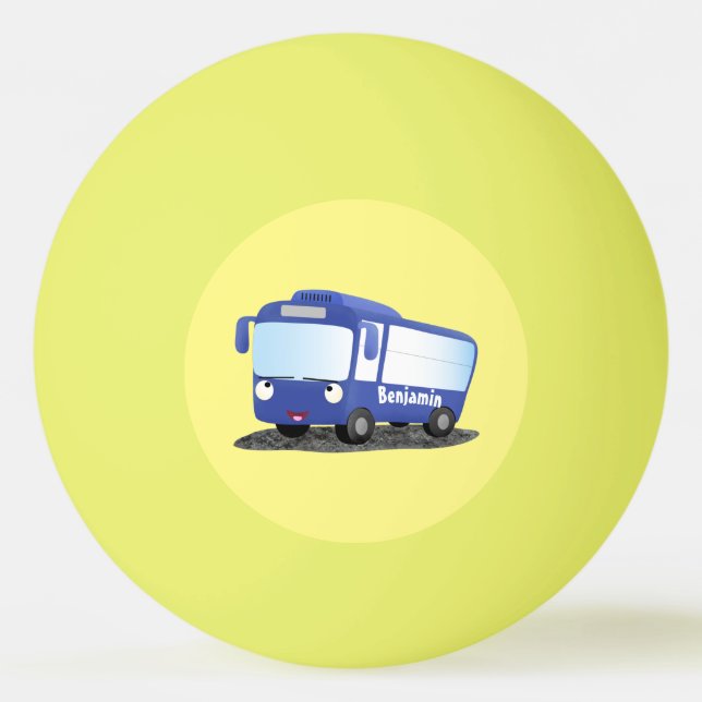 Cute blue modern bus cartoon illustration ping pong ball (Front)