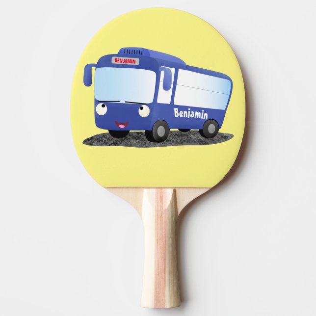 Cute blue modern bus cartoon illustration ping pong paddle (Front)