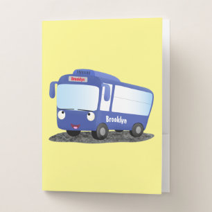 Cute blue modern bus cartoon illustration pocket folder