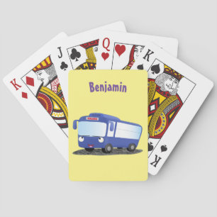 Cute blue modern bus cartoon illustration poker cards