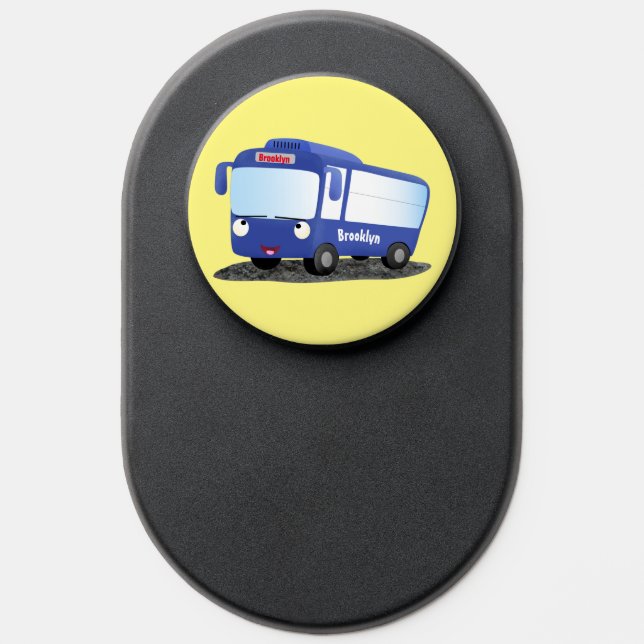 Cute blue modern bus cartoon illustration PopSocket (Popsocket)