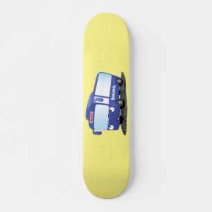 Cute blue modern bus cartoon illustration skateboard