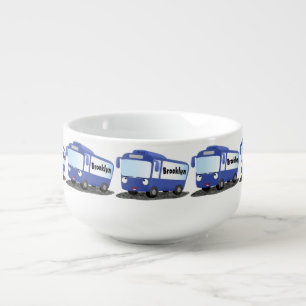 Cute blue modern bus cartoon illustration soup mug