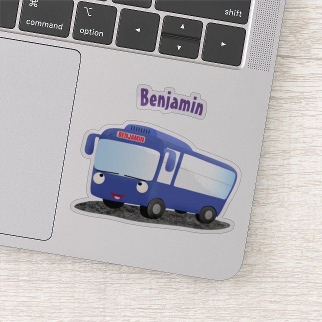 Cute blue modern bus cartoon illustration sticker (Detail)