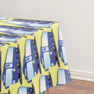 Cute blue modern bus cartoon illustration tablecloth