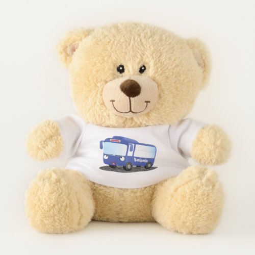 Cute blue modern bus cartoon illustration teddy bear