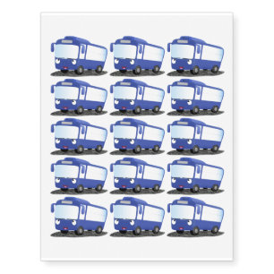 Cute blue modern bus cartoon illustration temporary tattoos
