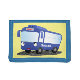 Cute blue modern bus cartoon illustration trifold wallet