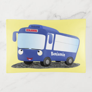 Cute blue modern bus cartoon illustration trinket tray