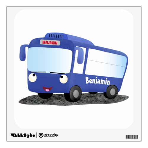 Cute blue modern bus cartoon illustration wall decal