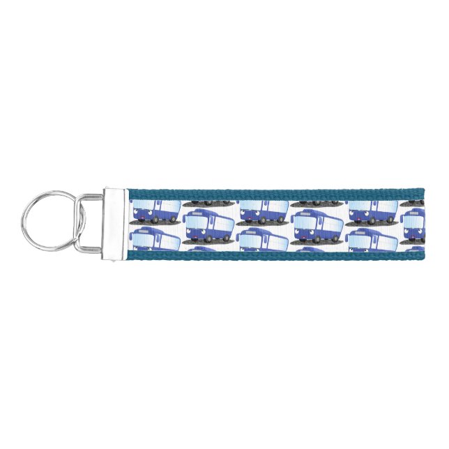 Cute blue modern bus cartoon illustration wrist keychain (Keys on Left)