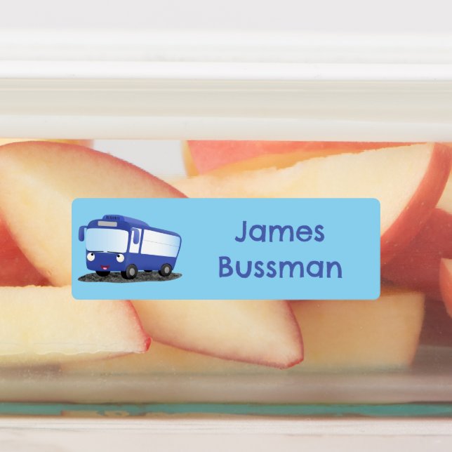 Cute blue modern bus cartoon personalized labels (Affixed)