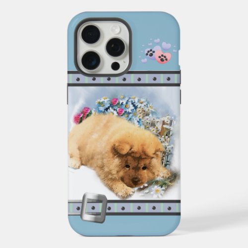 Cute Blue Modern Chow Chow Puppy Dog Art iPhone 15 Pro Max Case