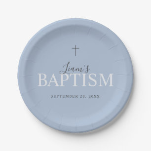 Cute Blue Modern Whimsical Typography Baby Shower Paper Plates