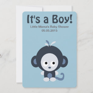 Cute Blue monkey It's a Boy! Baby Shower Invitation