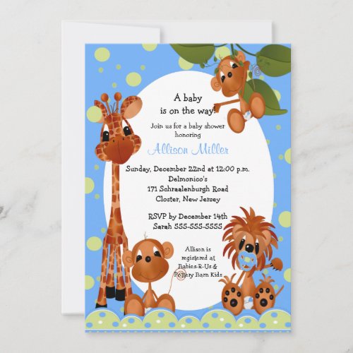 Cute Blue Monkey  Pals Boy Baby Shower Invitation