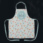 Cute Blue Monogram Chicken Farm Kitchen Pattern Apron<br><div class="desc">This cute and modern monogram apron features a colorful farm chicken pattern with chicks,  flowers,  and eggs,  and has space to add your name and initials. The perfect stylish floral farm kitchen design for any farm lover.</div>