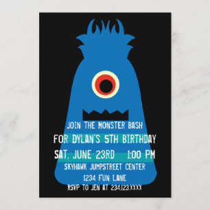 Cute Blue Monster Birthday Party Invitations
