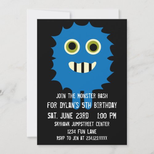 Cute Blue Monster Birthday Party Invitations