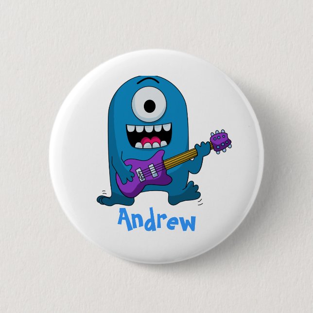 Cute Blue Monster Guitarist Button (Front)