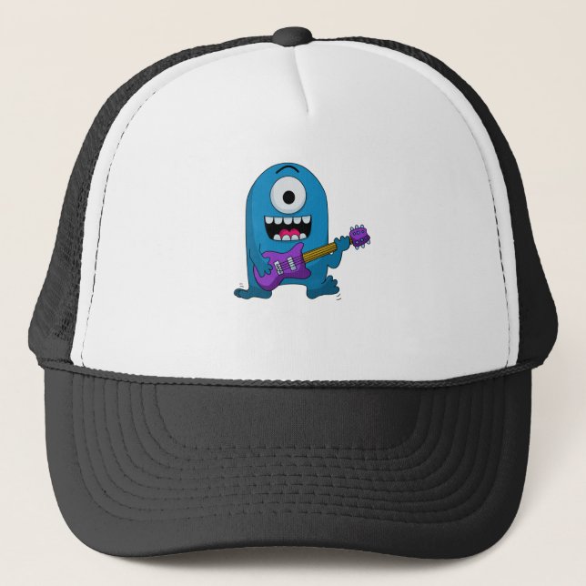 cute blue monster guitarist.png trucker hat (Front)