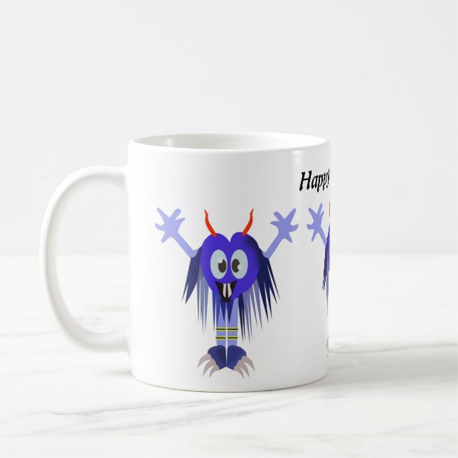 Cute Blue Monster Halloween Coffee Mug (Left)