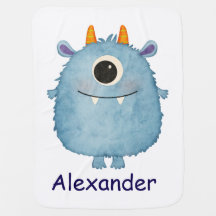 Cute Blue Monster Personalized Baby Blanket – Cust