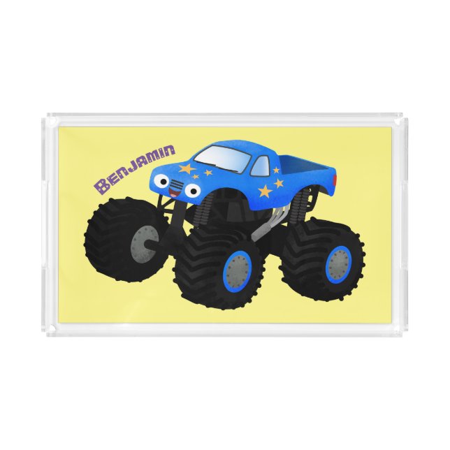 Cute blue monster truck cartoon illustration acrylic tray (Front)
