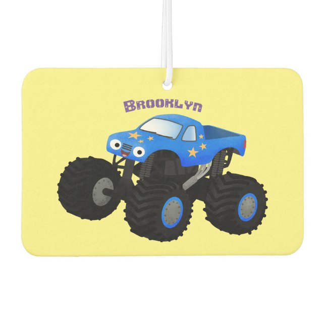 Cute blue monster truck cartoon illustration air freshener (Front)