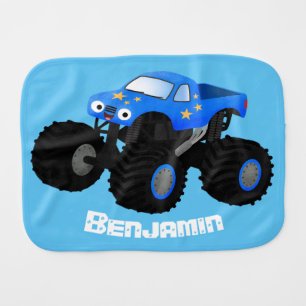 Cute blue monster truck cartoon illustration baby burp cloth