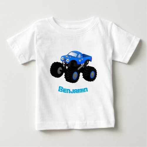 Cute blue monster truck cartoon illustration baby T_Shirt