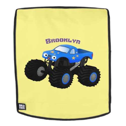 Cute blue monster truck cartoon illustration backpack