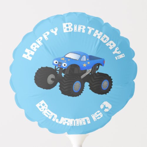 Cute blue monster truck cartoon illustration balloon