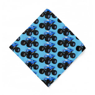 Cute blue monster truck cartoon illustration bandana
