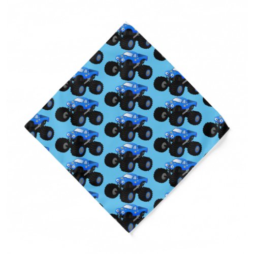 Cute blue monster truck cartoon illustration bandana